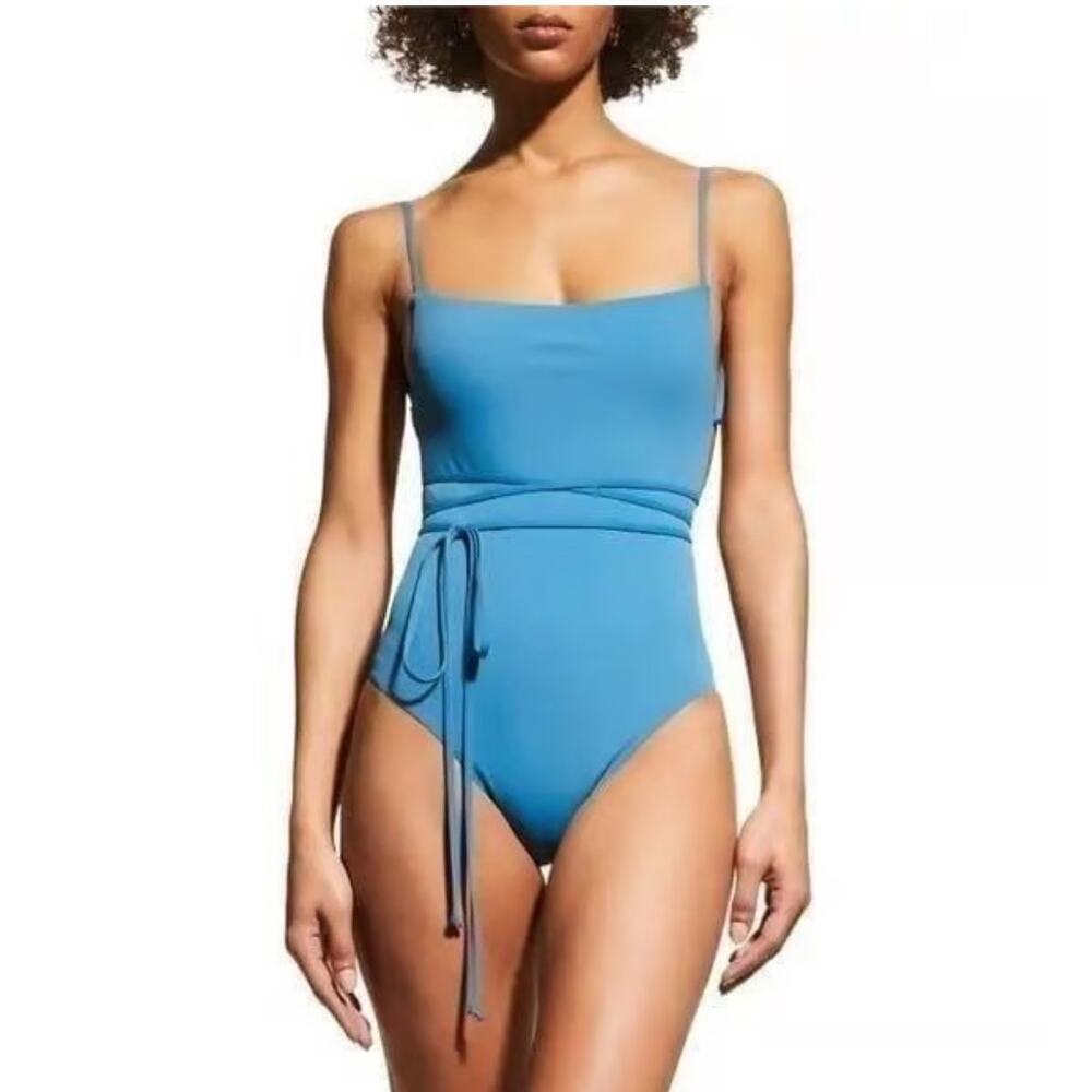 ☀️WET Venice Foster Lace-Up One Piece Swimsuit U-Neck Slate Blue Small